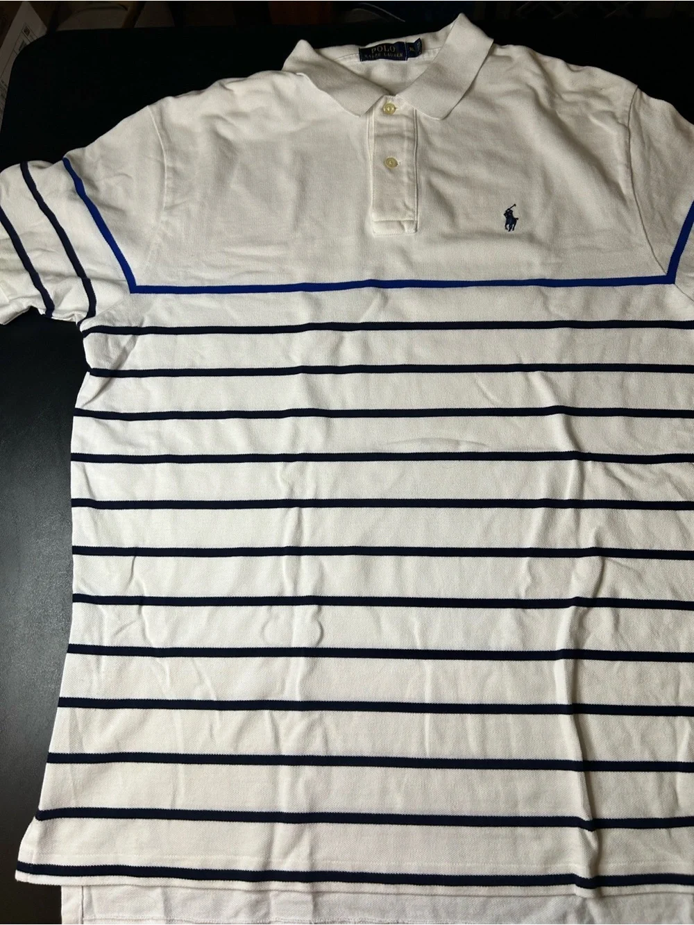Ralph Lauren White Polo with Navy & Royal Blue Stripes